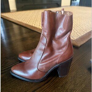 Brown Leather Heeled Boots | Size 36